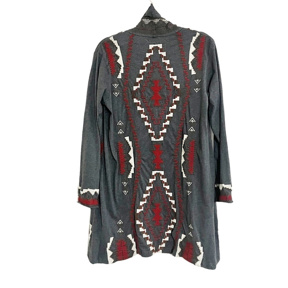 Johnny Was Embroidered Southwestern Long Open Cardigan Gray Red S Small - Picture 5 of 8